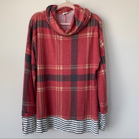 Lovely Melody Sweaters - Lovely Melody Cowl Neck Sweater Plaid Size 1XL